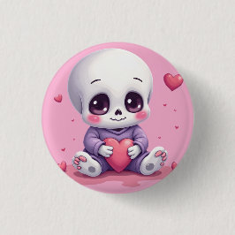 Kawaii Skeleton Holding Heart Ronde Button 3,2 Cm