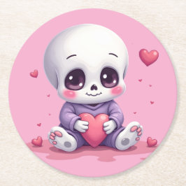 Kawaii Skeleton Holding Heart Ronde Kartonnen Onderzetter