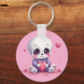 Kawaii Skeleton Holding Heart Sleutelhanger (Achterkant)