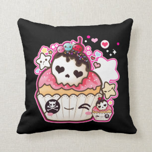 Kawaii skull cupcake met sterren en hart kussen