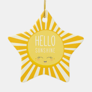 KAWAII SKY heldere, vette gele glimlachende zonnes Keramisch Ornament