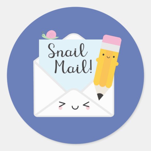 Kawaii Snail Mail Ronde Sticker (Voorkant)