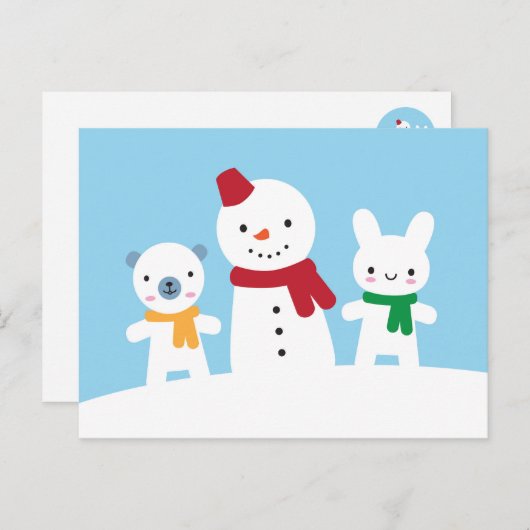 Kawaii Snow Day with Bunny & Bear Briefkaart (Voorkant / Achterkant)
