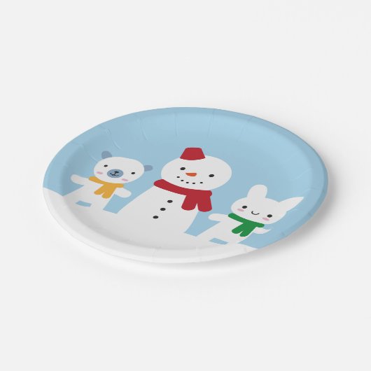 Kawaii Snow Day with Bunny & Bear Papieren Bordje (Gekanteld)