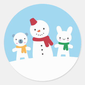 Kawaii Snow Day with Bunny & Bear Ronde Sticker