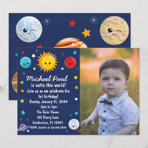 Kawaii Solar System Outta this World Birthday Invi Kaart