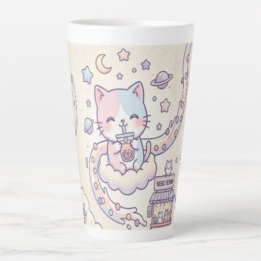 Kawaii Space Cat Drinking Boba Latte Mug  Mok (Voorkant)