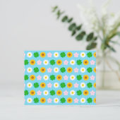 Kawaii Spring Flowers (Blauw) Briefkaart (Staand voorkant)