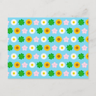 Kawaii Spring Flowers (Blauw) Briefkaart