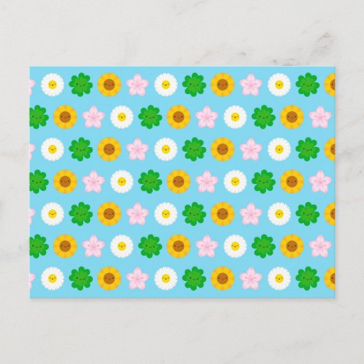 Kawaii Spring Flowers (Blauw) Briefkaart (Voorkant)
