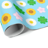 Kawaii Spring Flowers (Blauw) Cadeaupapier (Rol Hoek)