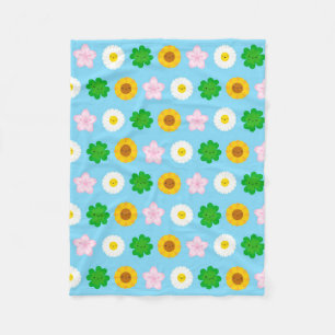 Kawaii Spring Flowers (Blauw) Fleece Deken