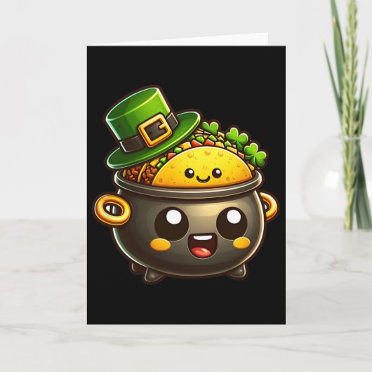 Kawaii St. Patrick's Day Pot O Tacos Iers Mexicaan Kaart (Voorkant)