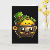 Kawaii St. Patrick's Day Pot O Tacos Iers Mexicaan Kaart (Gele Bloem)