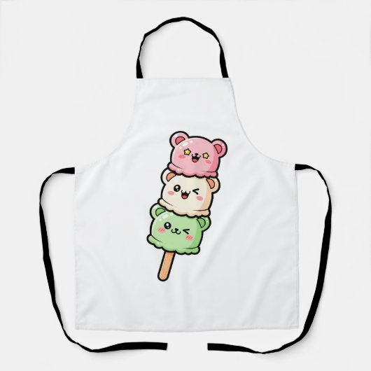 Kawaii Stacked Bear Ice Cream Illustration Schort (Voorkant)