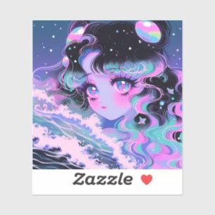 Kawaii Star-Zee Girl onder kosmische golven Sticker