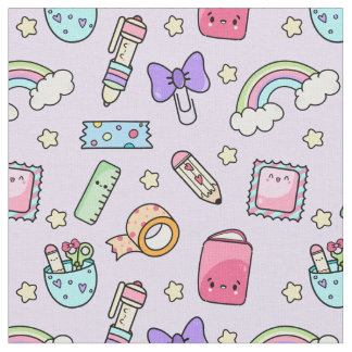 Kawaii Stationery Pattern Fabric Stof