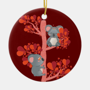 Kawaii stel koalas met hartenboom keramisch ornament