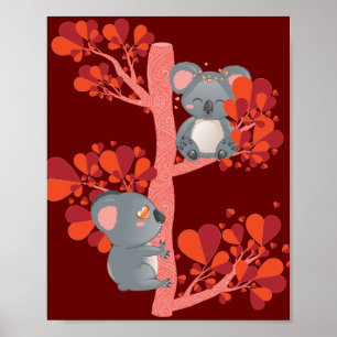 Kawaii stel koalas met hartenboom poster