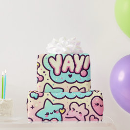 Kawaii sterren, harten en "Yay!" Cadeaupapier