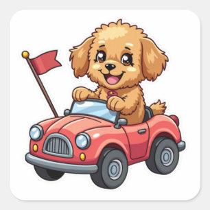 Kawaii Sticker Cavapoo in een Speelgoed-auto
