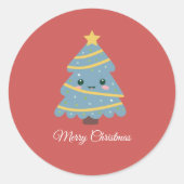 Kawaii-Sticker met kerstbomen Ronde Sticker (Voorkant)