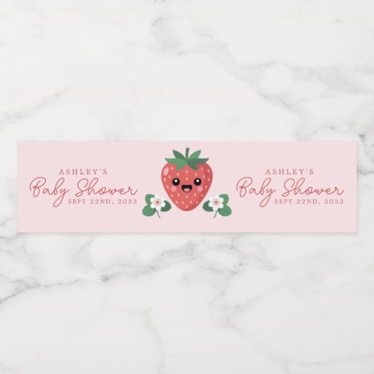 Kawaii Strawberry Baby Shower Waterfles Etiket (Enkel label)