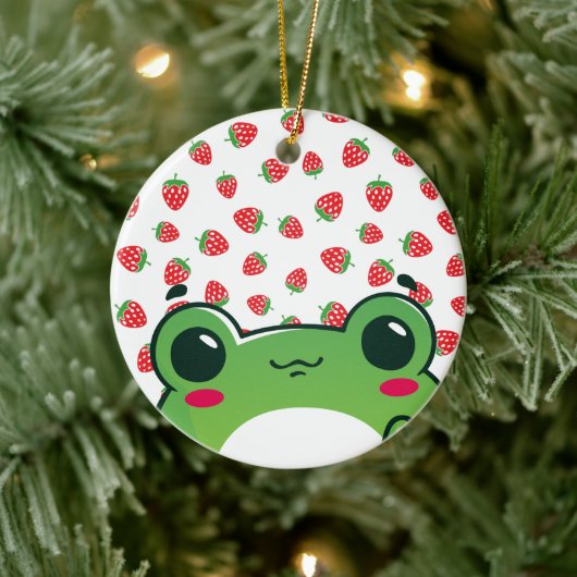 Kawaii Strawberry Frog Keramisch Ornament (Boom)
