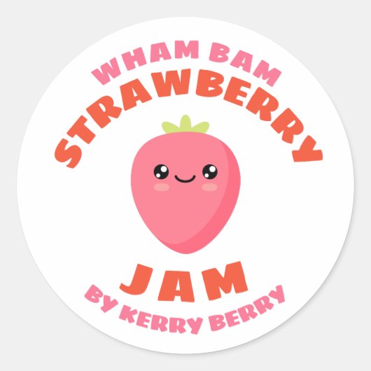 Kawaii Strawberry Jam Ronde Sticker (Voorkant)