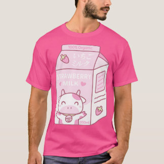 Kawaii Strawberry Milk ton met Koe Mascotte T-shirt
