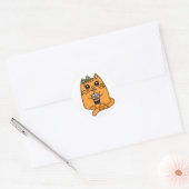 Kawaii Style Kitty Cat met bellenthee Ronde Sticker (Envelop)