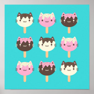 Kawaii Summer Ice Lolly Popsicle Katten Poster