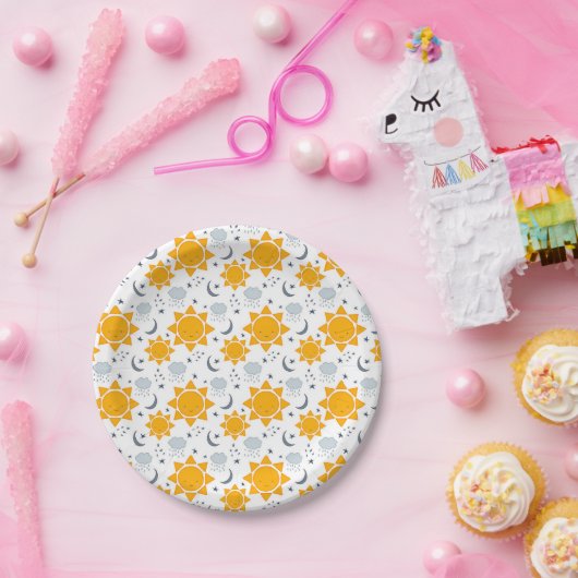 Kawaii Suns, Moons en Clouds Papieren Bordje (Feest)