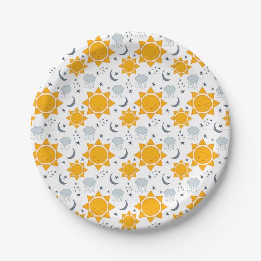 Kawaii Suns, Moons en Clouds Papieren Bordje (Voorkant)
