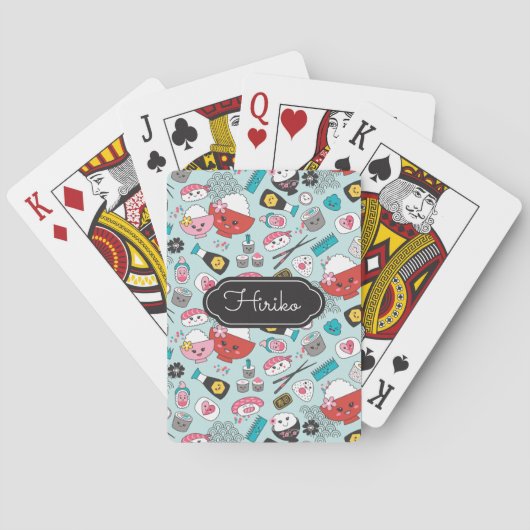 Kawaii Sushi Blue gepersonaliseerd Pokerkaarten (Achterkant)