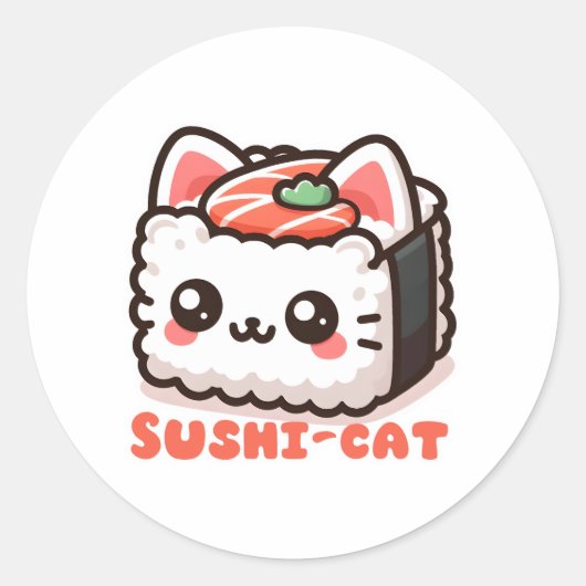 Kawaii Sushi-Cat Pun Ronde Sticker (Voorkant)
