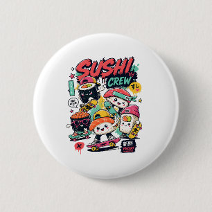 Kawaii Sushi Crew Skateboard Knop Japans Ronde Button 5,7 Cm