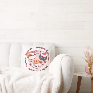 Kawaii sushi met grappige quotes voor zwarte minna kussen