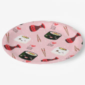 Kawaii Sushi Pattern Light Roze Papieren Bordje (Gekanteld)