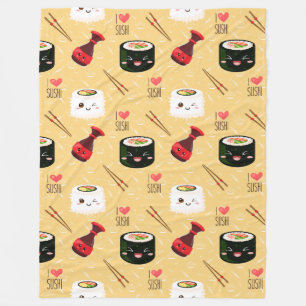 Kawaii Sushi Pattern Light Yellow Fleece Deken