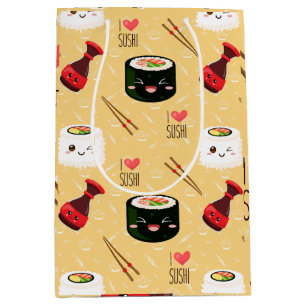 Kawaii Sushi Pattern Light Yellow Medium Cadeauzakje