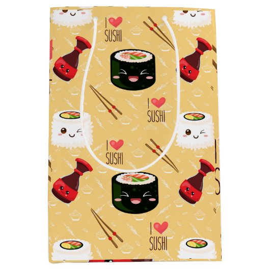 Kawaii Sushi Pattern Light Yellow Medium Cadeauzakje (Voorkant)