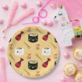 Kawaii Sushi Pattern Light Yellow Papieren Bordje (Feest)