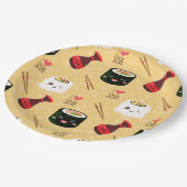 Kawaii Sushi Pattern Light Yellow Papieren Bordje (Gekanteld)