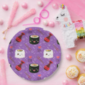 Kawaii Sushi Pattern Paars Papieren Bordje (Feest)