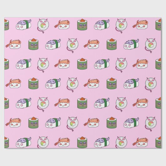 Kawaii Sushi Pattern Wrapping Paper Cadeaupapier (Vlak)