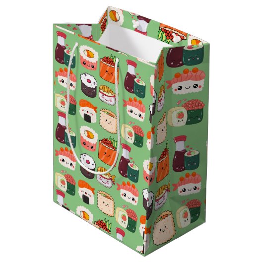 Kawaii sushi thema geschenk medium geschenk tas medium cadeauzakje (Achterkant Gekanteld)