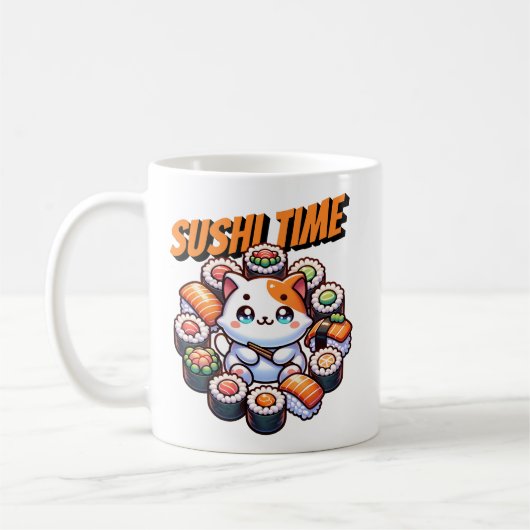 Kawaii Sushi Time Cat Koffiemok (Links)