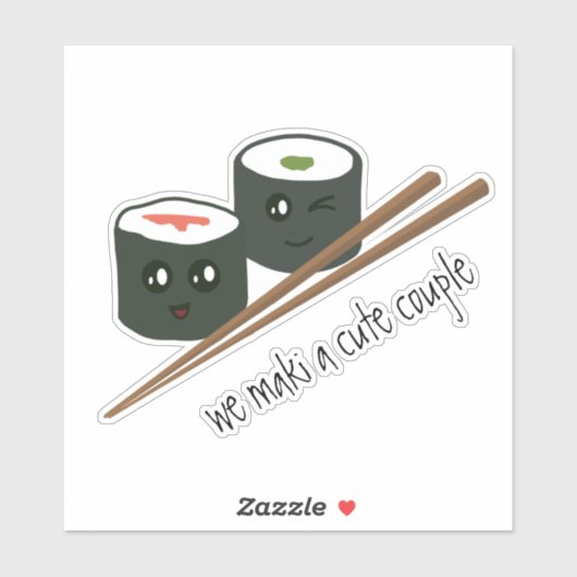 Kawaii Sushi We Maki un joli couple Autocollant po (Feuille)
