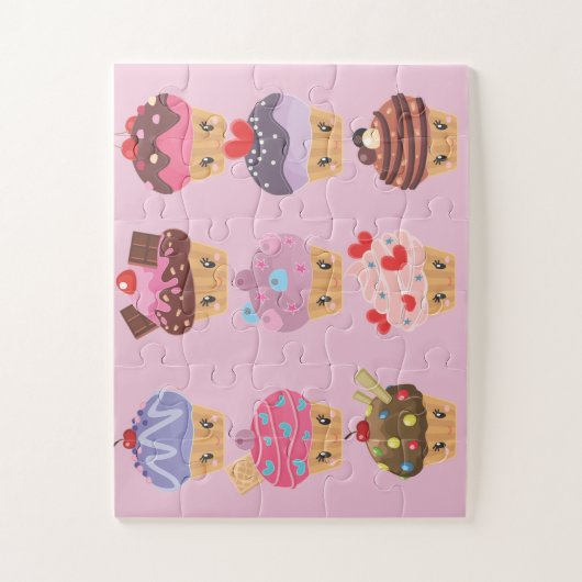 Kawaii Sweet Behandelt Cutie Cupcakes Legpuzzel (Verticaal)